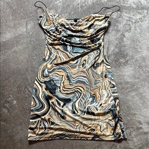 Windsor Blue Tan Slip Mini Dress Spaghetti Strap